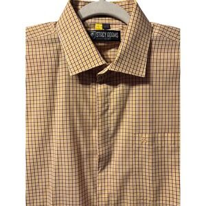 Stacy Adams Men Long Sleeve Plaid Button Down Shirt Size 17.5‎ 34 35 Yellow XXL
